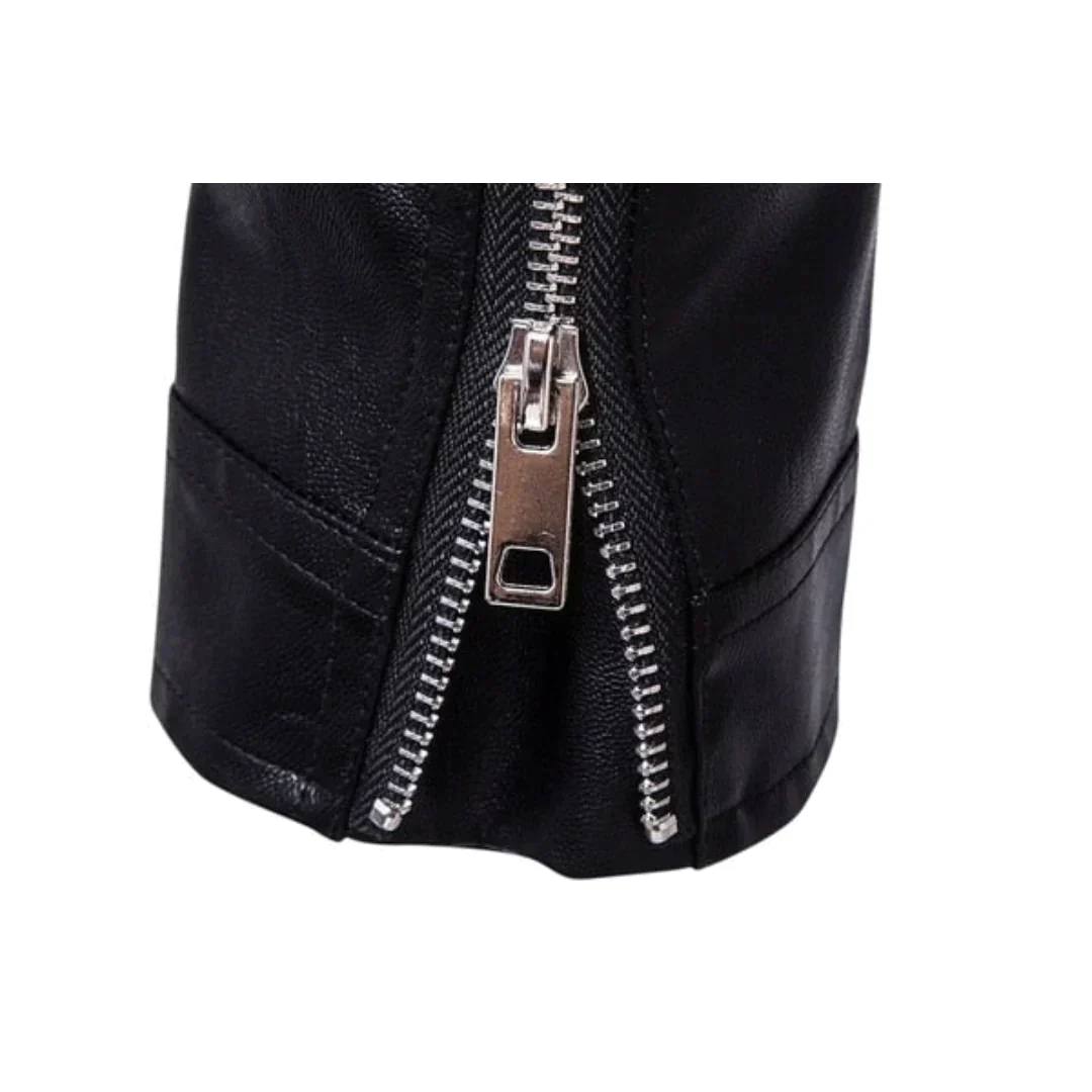 Veste en Cuir Noir avec Ceinture pour Hommes – Image 3