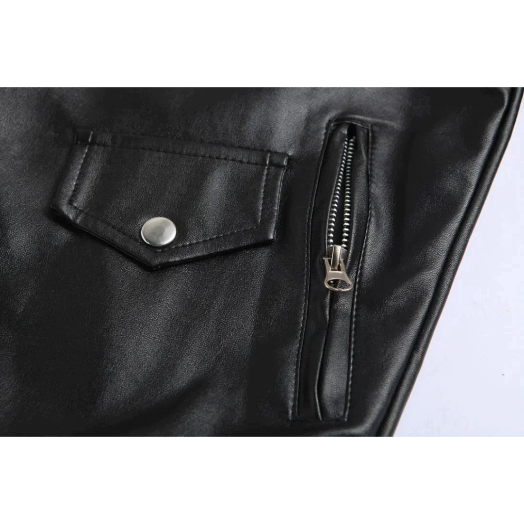 Veste en Cuir Noir avec Ceinture pour Hommes – Image 6