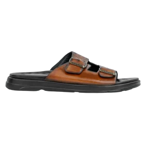 Path: Sandales Homme - Cuir Cognac Gravé