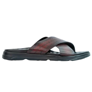 Opulent: Sandales Homme - Cuir Bordeaux Gravé