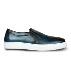 Lurgan: Sneakers Homme - Cuir Bleu Gravé