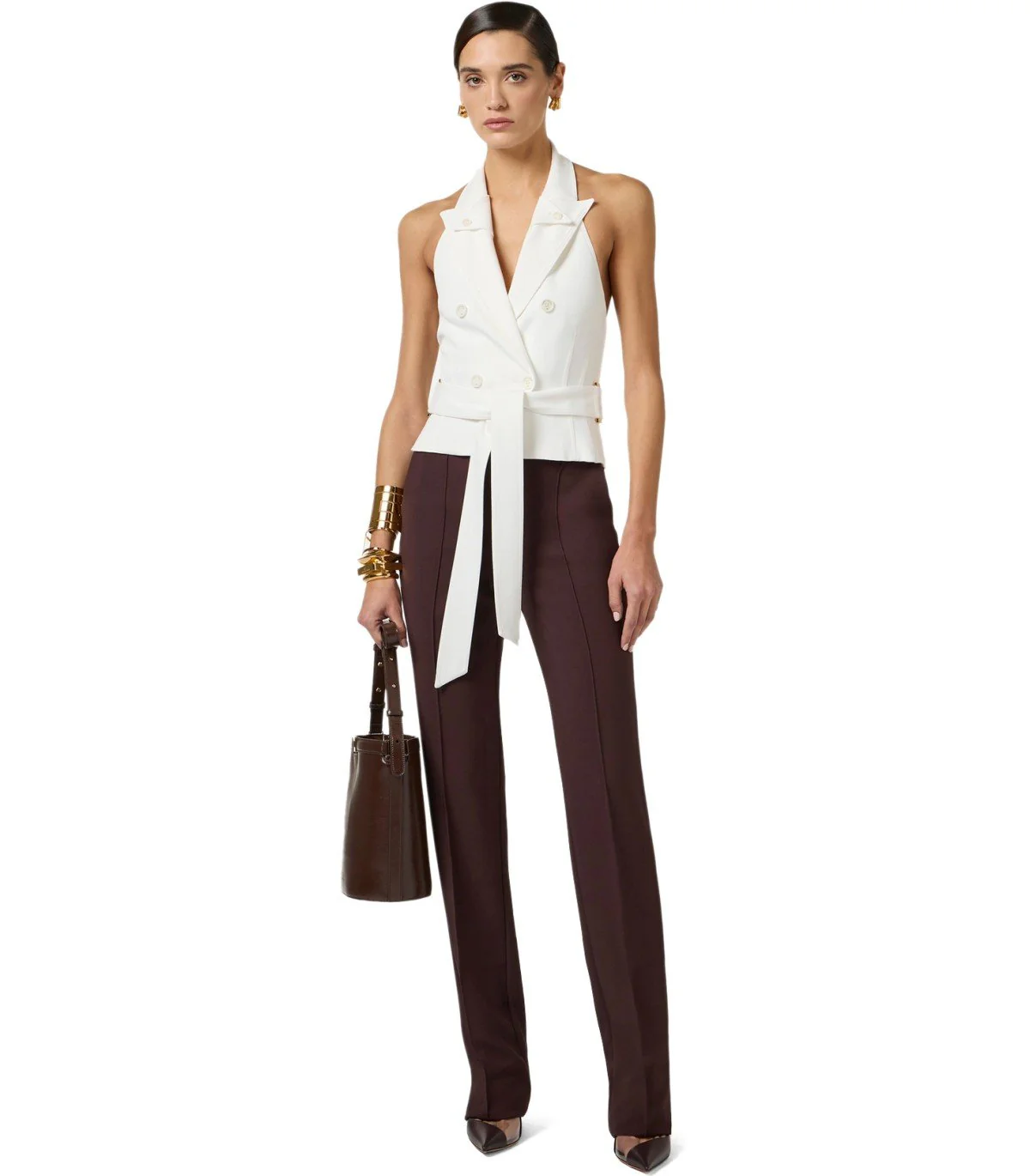 ELISABETTA FRANCHI IVORY BELTED VEST – Image 3