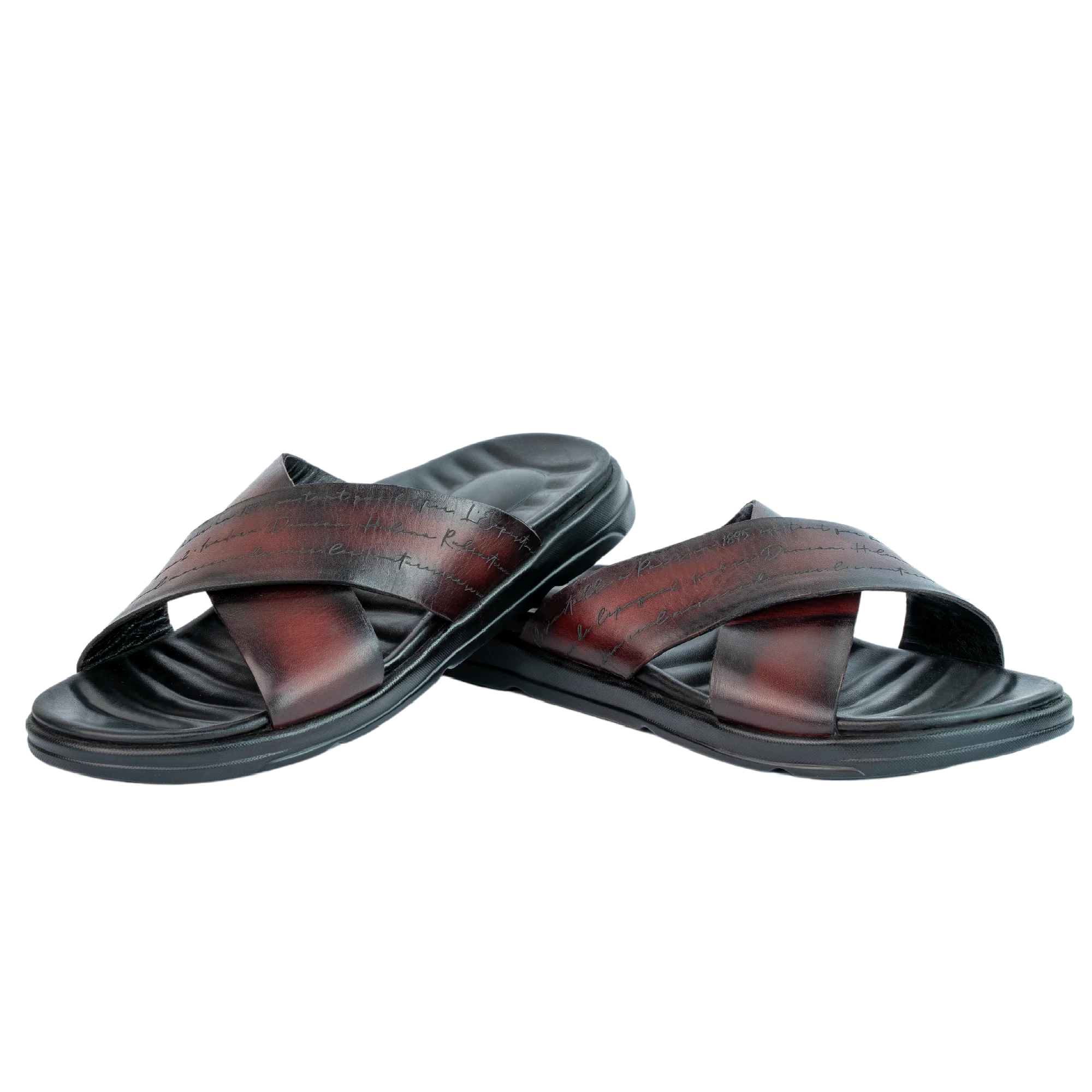 Opulent: Sandales Homme - Cuir Bordeaux Gravé – Image 3