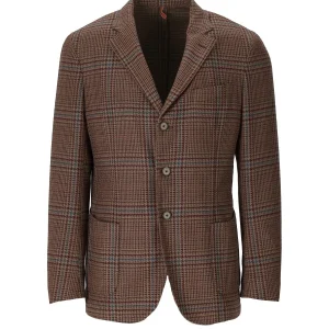 SANTANIELLO BROWN TARTAN SINGLE-BREASTED JACKET