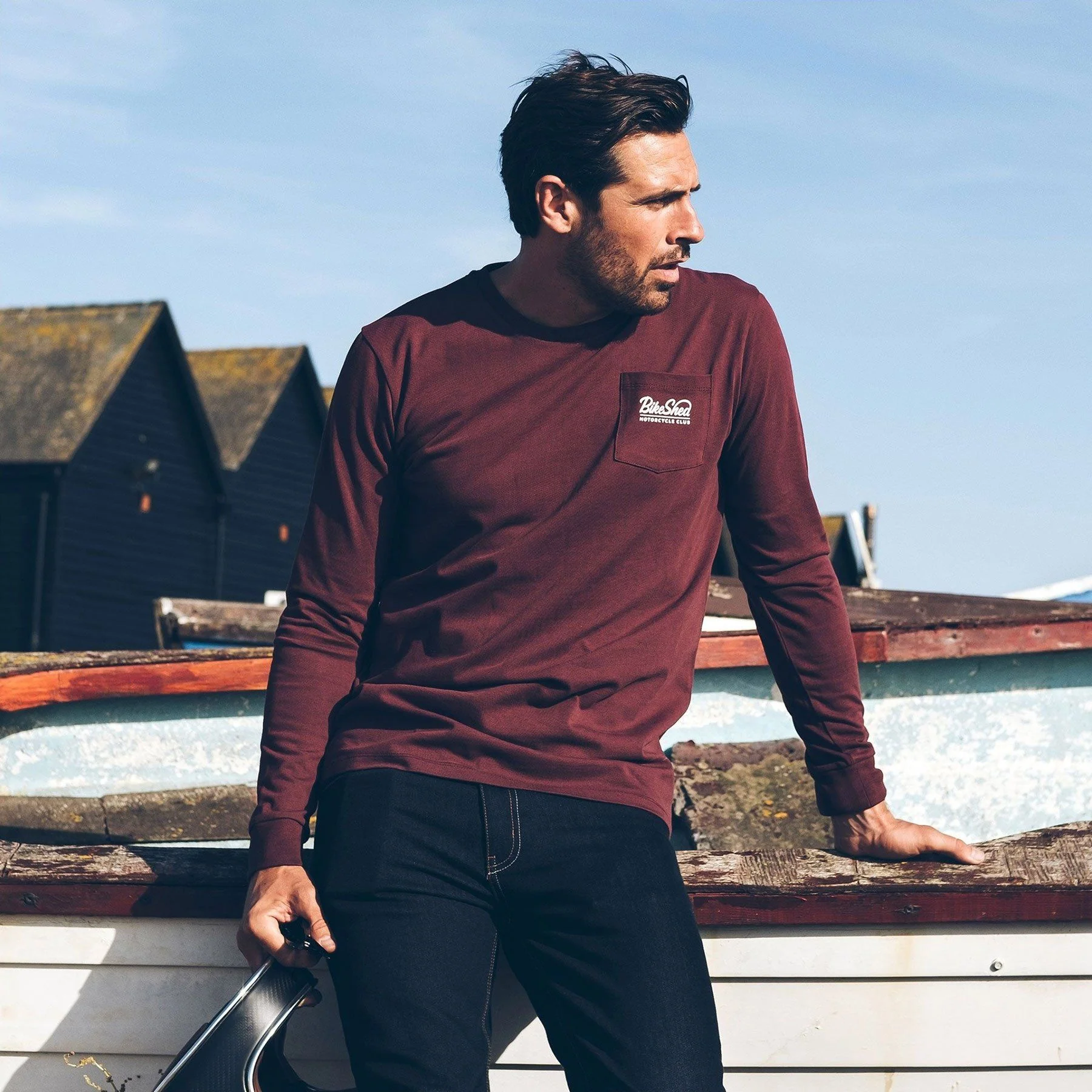 Bike Shed Longsleeve Pocket Script Red – Image 5