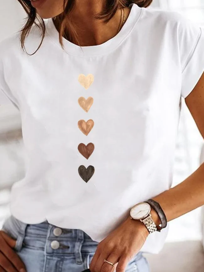 T-shirt Blanc à Imprimé Graphique Minimaliste pour Femme – Image 2