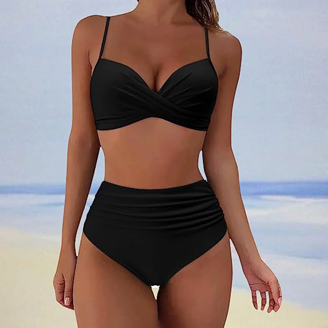 Bikini Taille Haute avec Haut Croisé pour Femme – Image 3