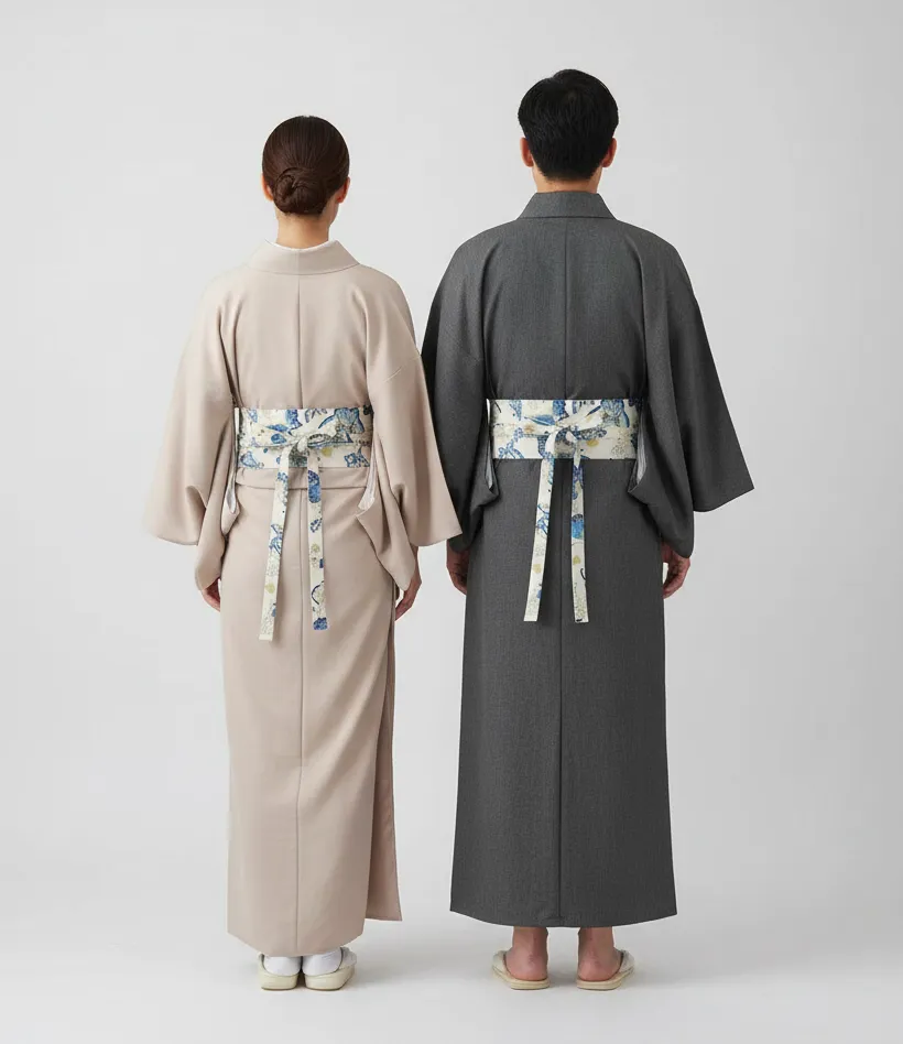 Ceinture Obi à nouer Blanche Papillons Bleus – Image 3