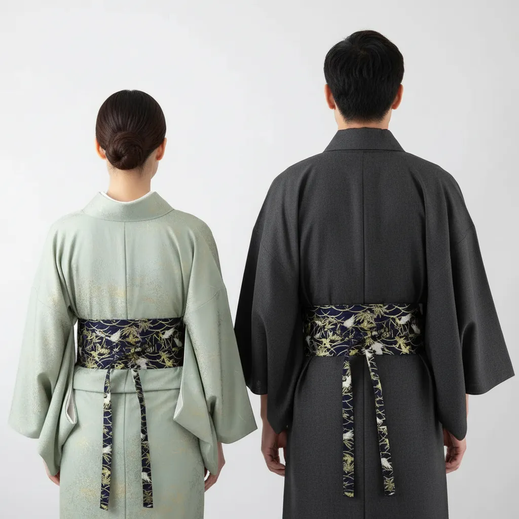 Ceinture Obi à nouer Bleu marine Grues japonaises – Image 3