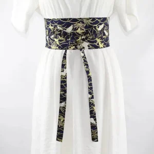 Ceinture Obi à nouer Bleu marine Grues japonaises