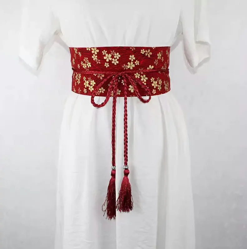 Ceinture obi à cordon tressé Rouge Fleurs sakura