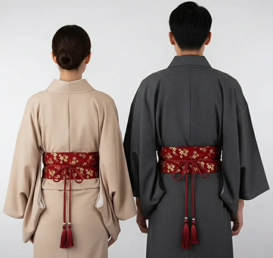 Ceinture obi à cordon tressé Rouge Fleurs sakura – Image 3