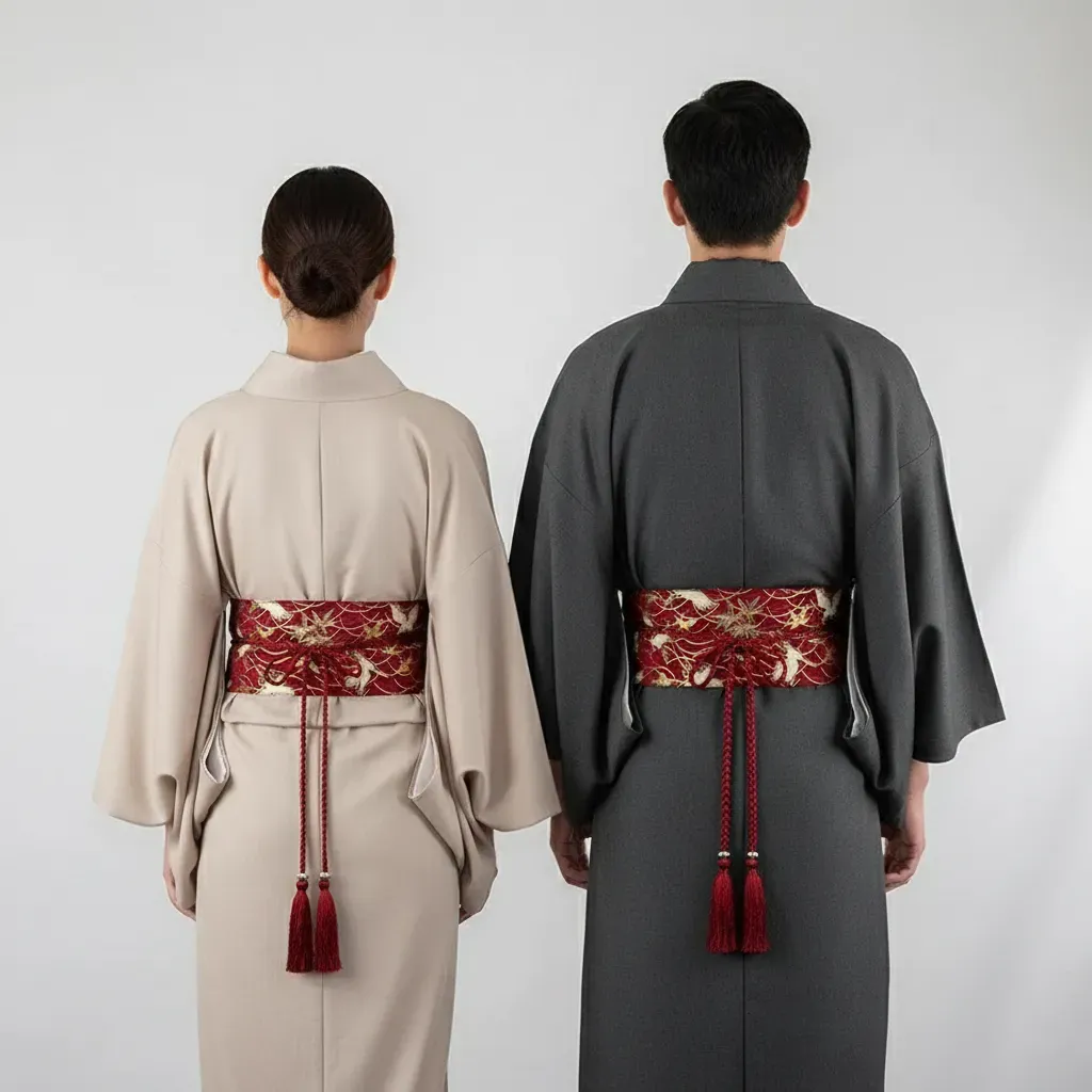 Ceinture obi à cordon tressé Rouge Grues japonaises – Image 3