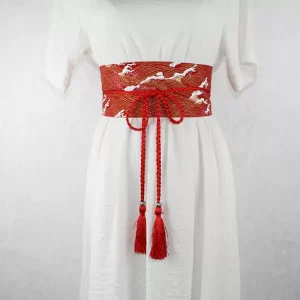 Ceinture Obi à cordon tressé Rouge Vagues de la Mer