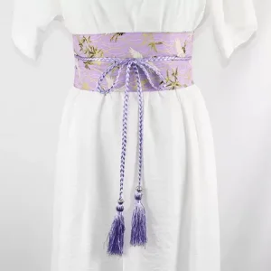 Ceinture Obi à cordon tressé Violette Grues Japonaises