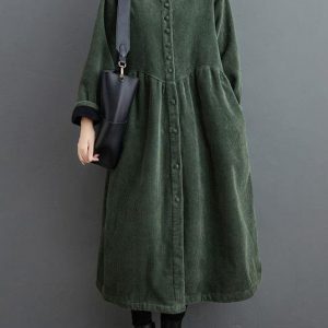 Manteau Long en Velours Côtelé pour Femmes