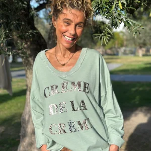 Sweat vert amande CREME