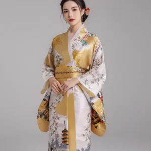 Kimono femme traditionnel jaune