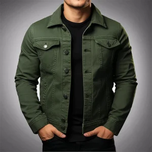 Veste en Jean Boutonnée avec Col pour Hommes