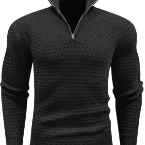Pull à Col Roulé et Quart de Fermeture éclair pour Hommes
