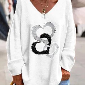 Pull Ample à Col en V pour Femmes