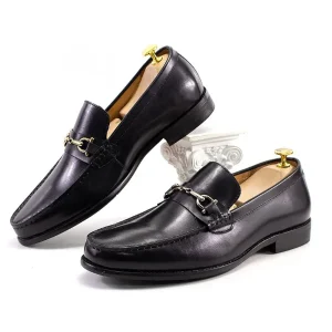 Andrey - Mocassin en cuir noir à métal doré