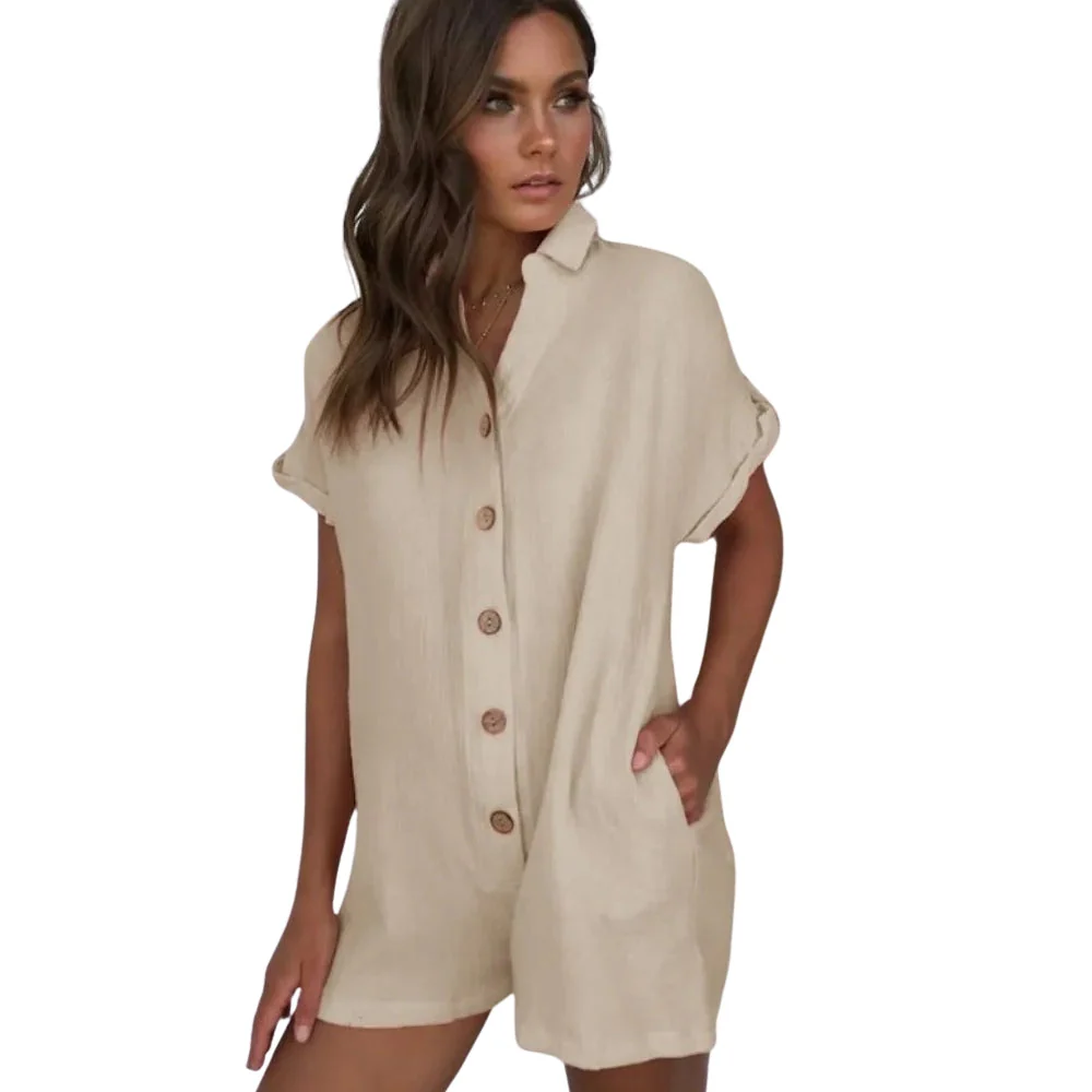 Combinaison À Manches Courtes Boutonnée Pour Femme – Image 6