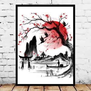 Tableau japonais paysage traditionnel