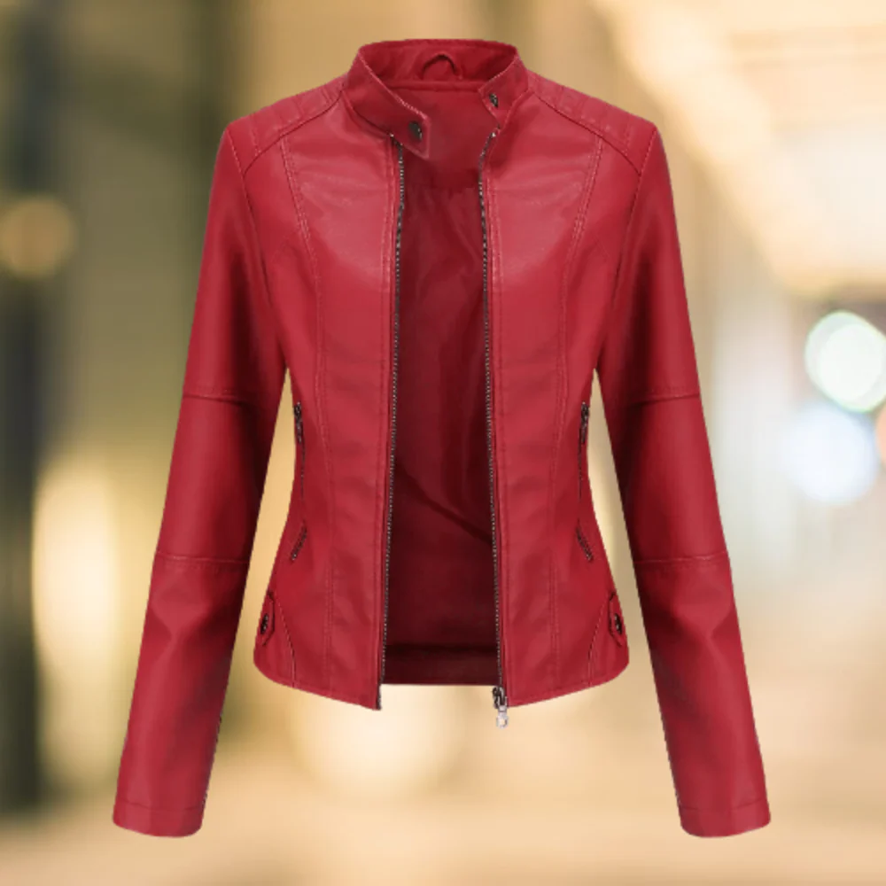 Veste en Cuir à Col montant pour Femmes – Image 3