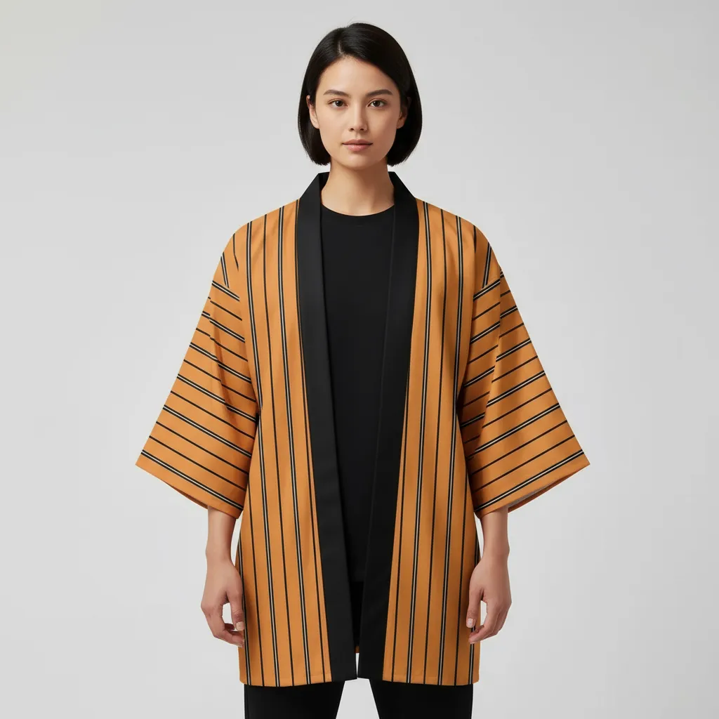 Veste kimono orange rayé – Image 4