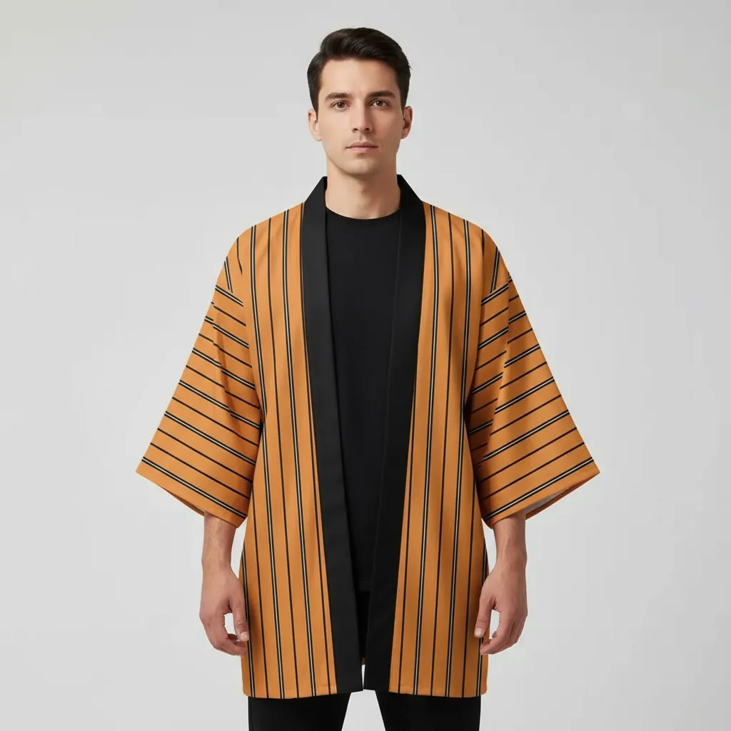Veste kimono orange rayé – Image 3