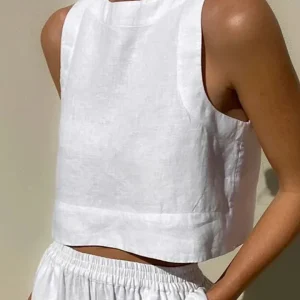 Ensemble Deux-Pièces en Lin Sans Manches pour Femmes