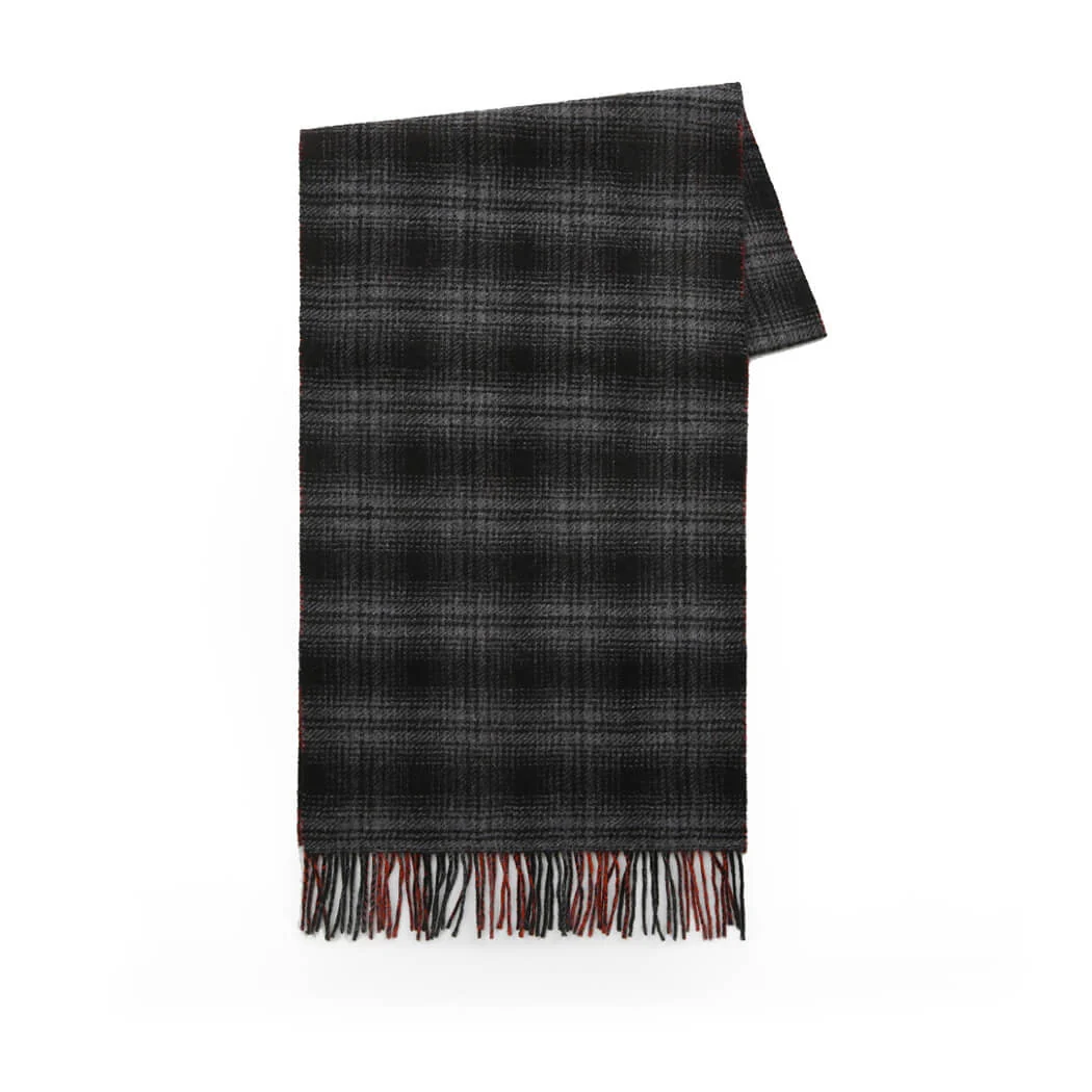WOOLRICH DOUBLE WOOL CHECK GREY SCARF – Image 2