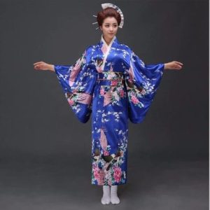 Kimono femme traditionnel bleu marine