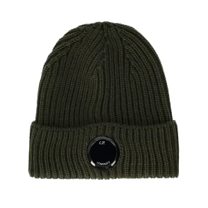 C.P. COMPANY MILITARY GREEN RIBBED BEANIE