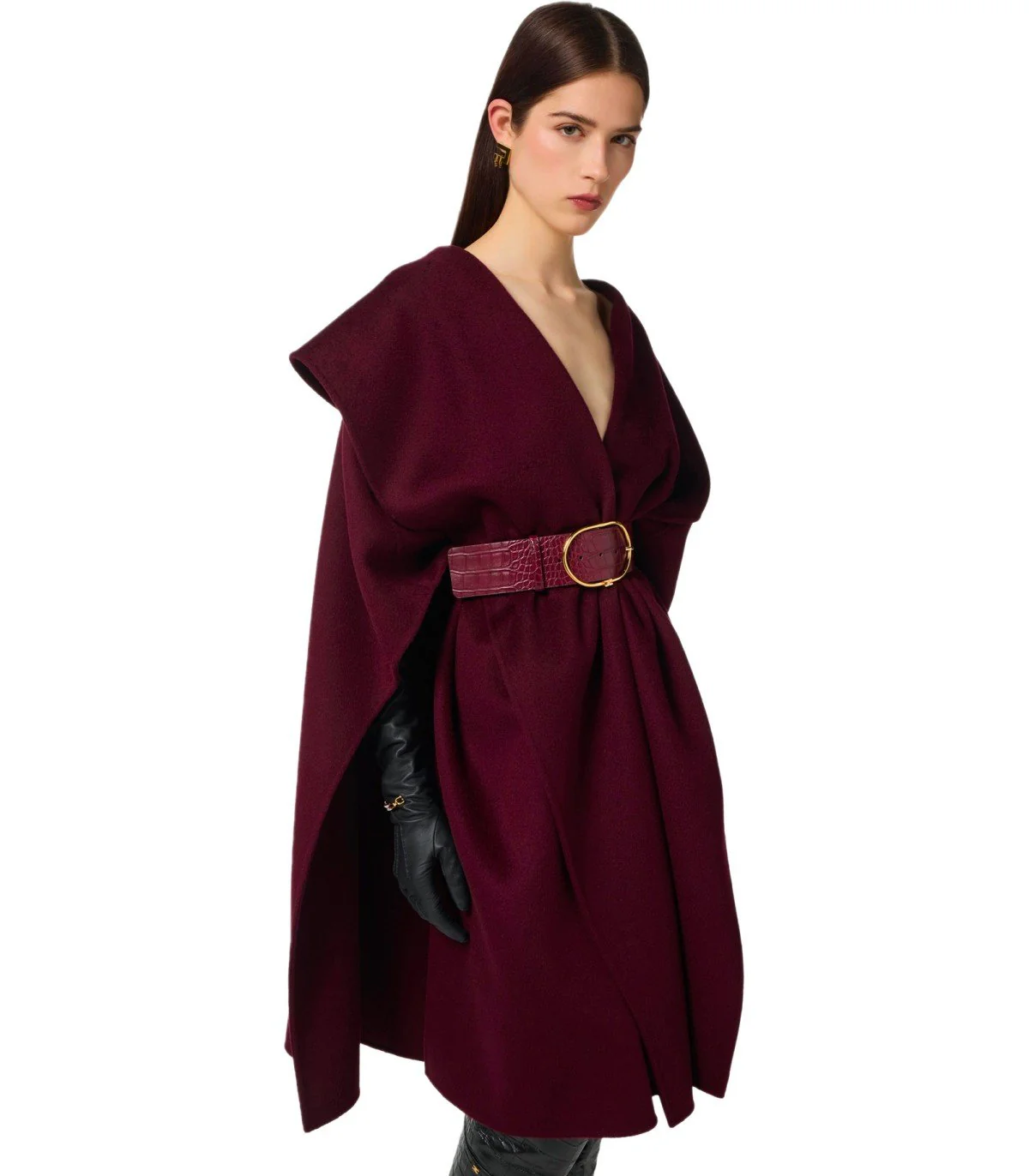 ELISABETTA FRANCHI MERLOT BELTED CAPE – Image 5