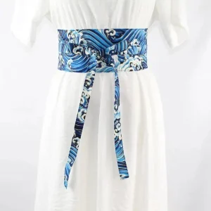 Ceinture Obi à nouer Bleue Vagues du Japon