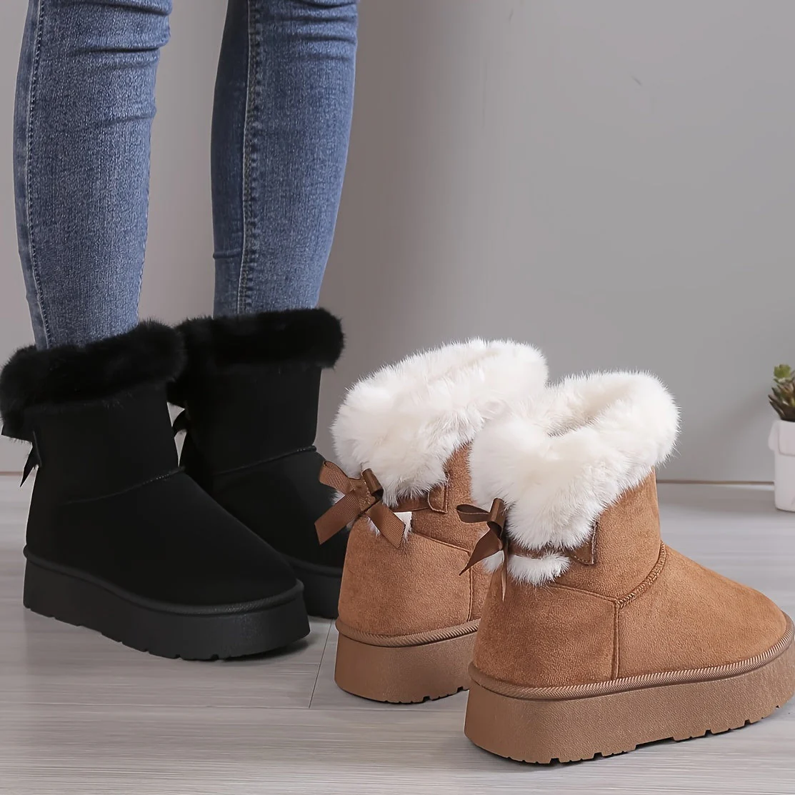Bottes en Peluche à Doublure Thermique pour Femmes