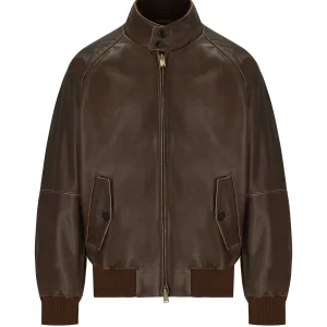 BARACUTA G9 LEATHER CHOCOLATE BOMBER JACKET