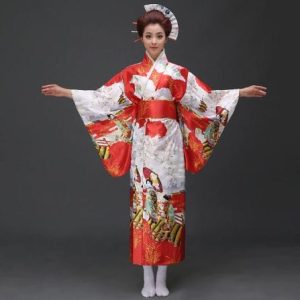 Kimono femme traditionnel rouge & blanc